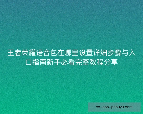 王者荣耀语音包在哪里设置详细步骤与入口指南新手必看完整教程分享
